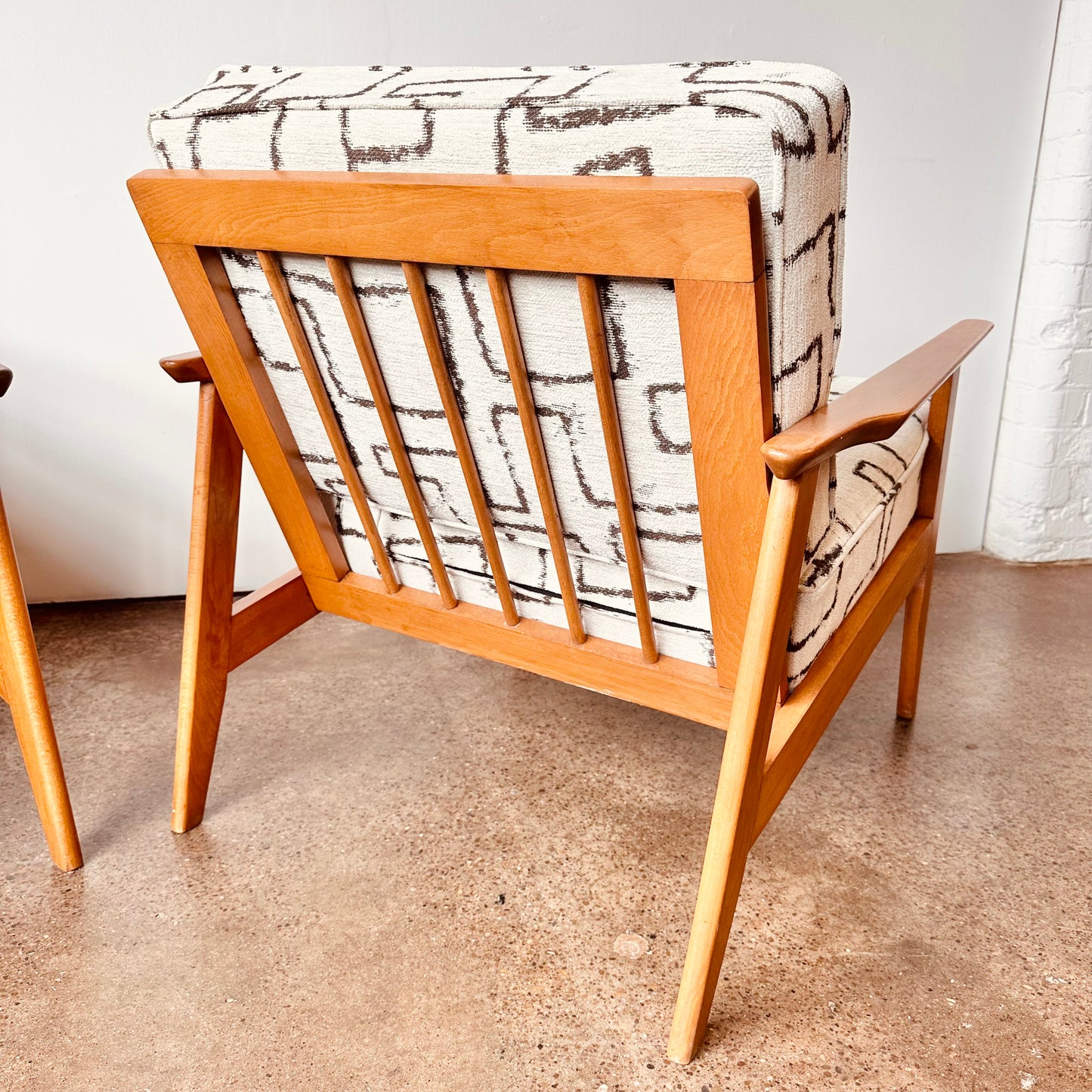 MID-CENTURY EUROPEAN OAK FRAMED ARM CHAIRS - A PAIR