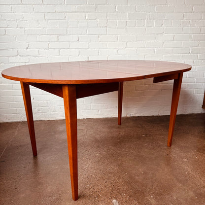 DANISH TEAK ROUND TO OVAL DINING TABLE WITH LEAF - RESTORED