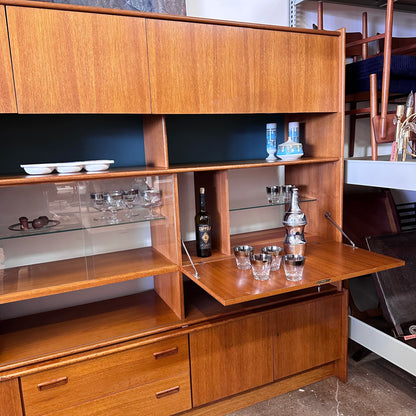 DANISH TEAK FREESTANDING WALL UNIT WITH DROP BAR