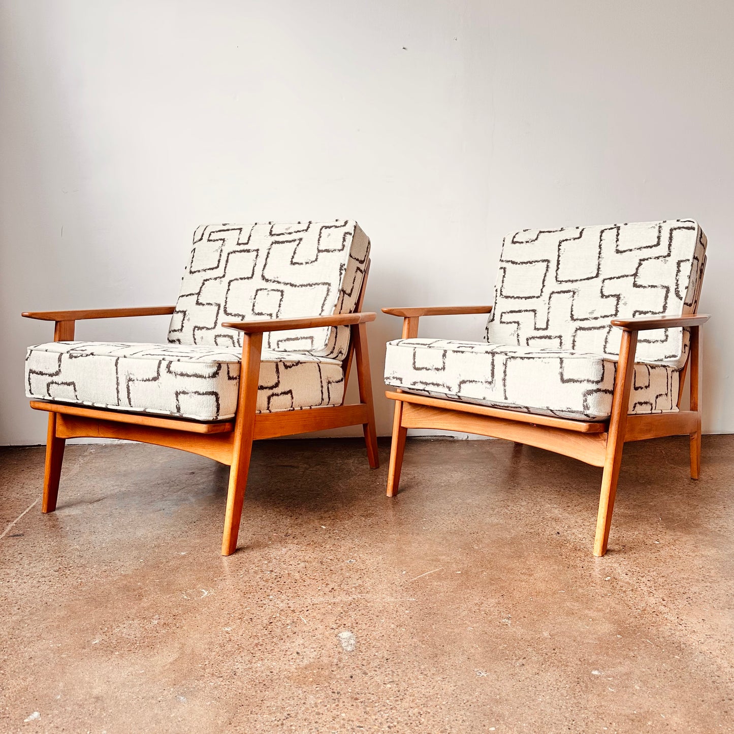 MID-CENTURY EUROPEAN OAK FRAMED ARM CHAIRS - A PAIR