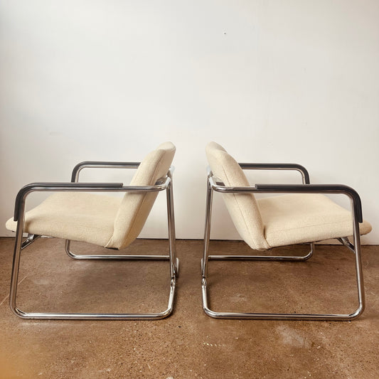 PAIR OF MID CENTURY TUBULAR CHROME CLIENT CHAIRS