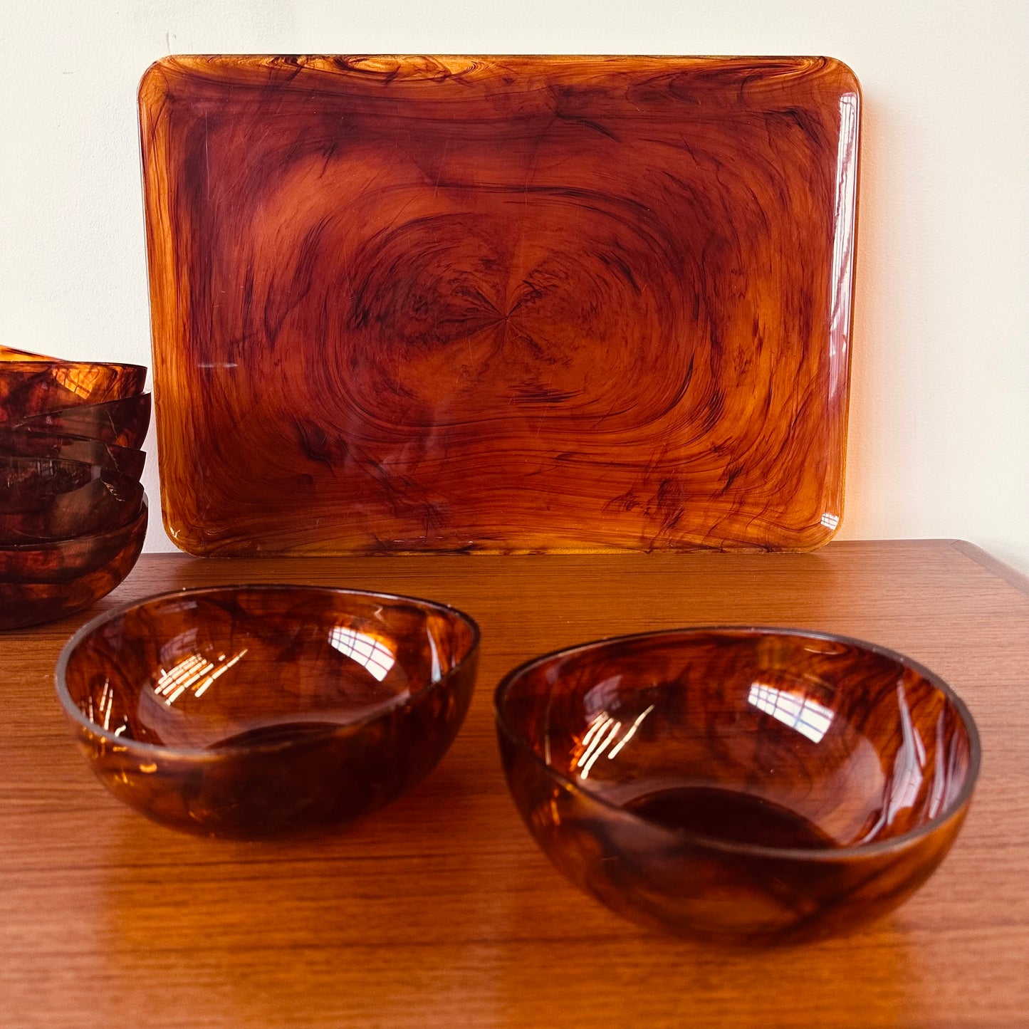 ACRYLIC TORTOISE SHELL SALAD BOWL TRAY SET