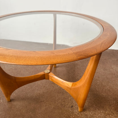 LANE CHESTNUT AND GLASS TOP TRIPOD SIDE TABLE