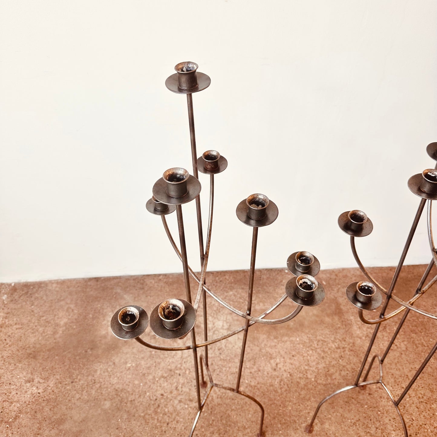 PAIR OF BRUTALIST 8 CANDLE HOLDER FLOOR CANDELABRA