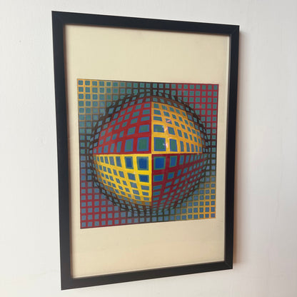 FRAMED GEOMETRIC OP ART PAINTING