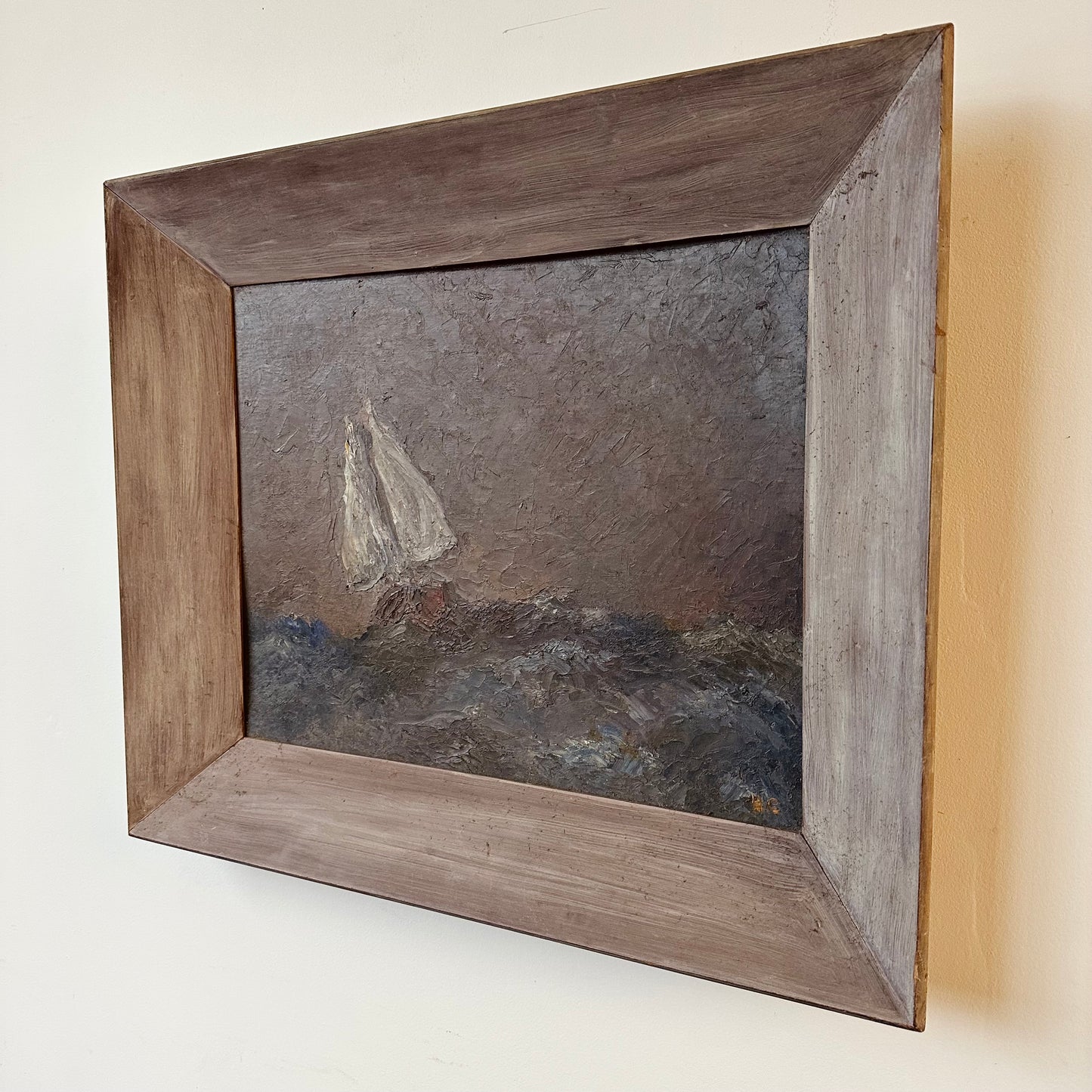 TEXTURAL MOODY IMPASTO SEASCAPE FRAMED PAINTING