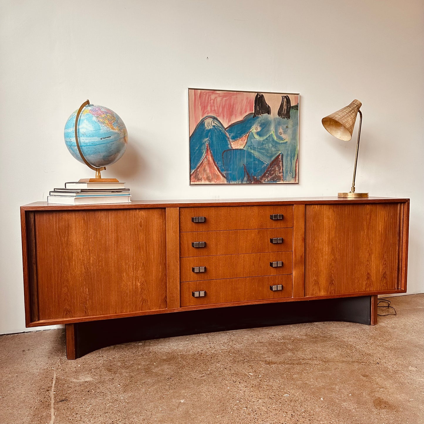 RS ASSOCIATES TEAK DOUBLE TAMBOUR DOOR CREDENZA