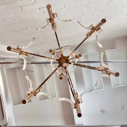 GAETANO SCIOLARI BRASS AND GLASS CHANDELIER