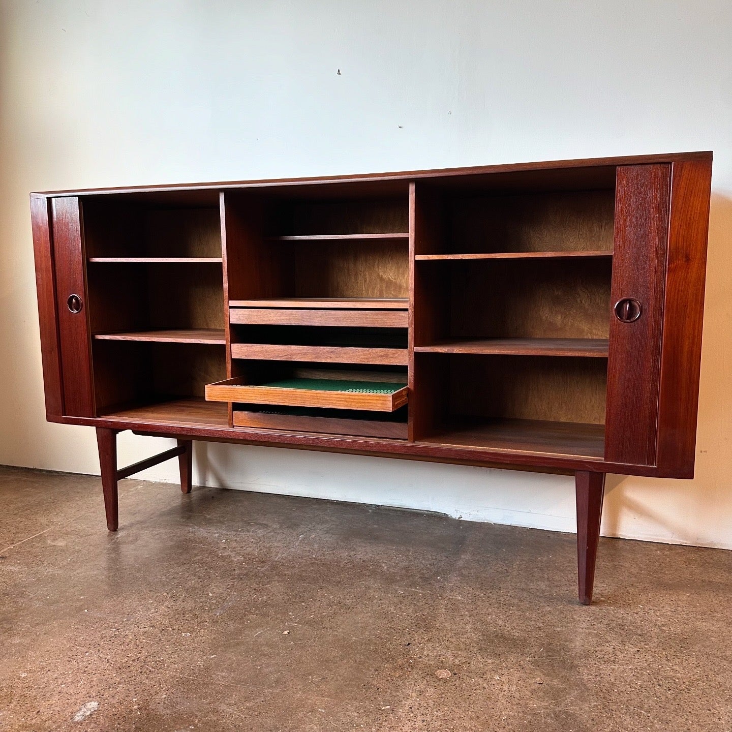 HARRY ØSTERGAARD FOR RANDERS MÖBELFABRIK DENMARK TEAK TAMBOUR HIGHBOARD