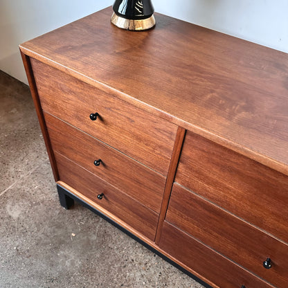 WALNUT 9 DRAWER DRESSER WITH BLACK BASE