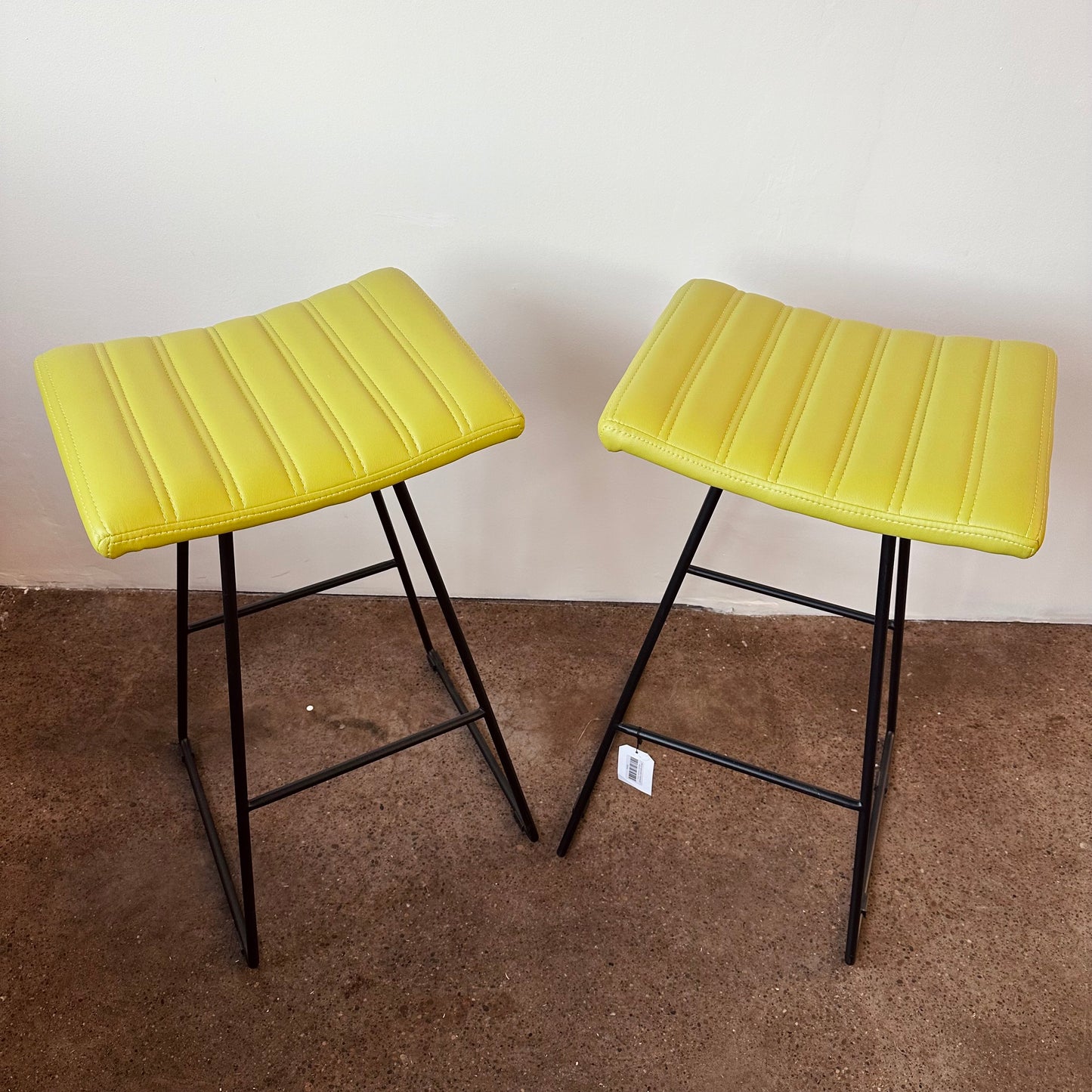 NEON GREEN WROUGHT IRON BAR STOOLS - PAIR