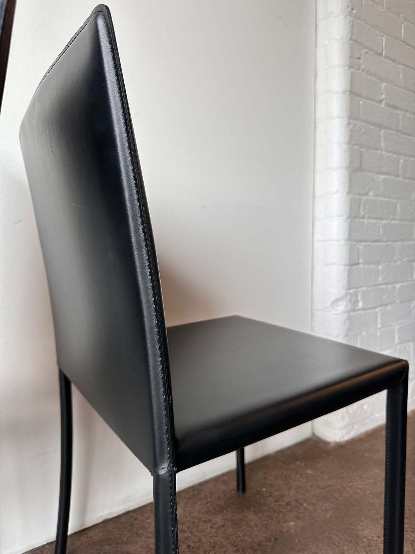 CALLIGARIS BLACK ITALIAN LEATHER DINING CHAIRS - S/8