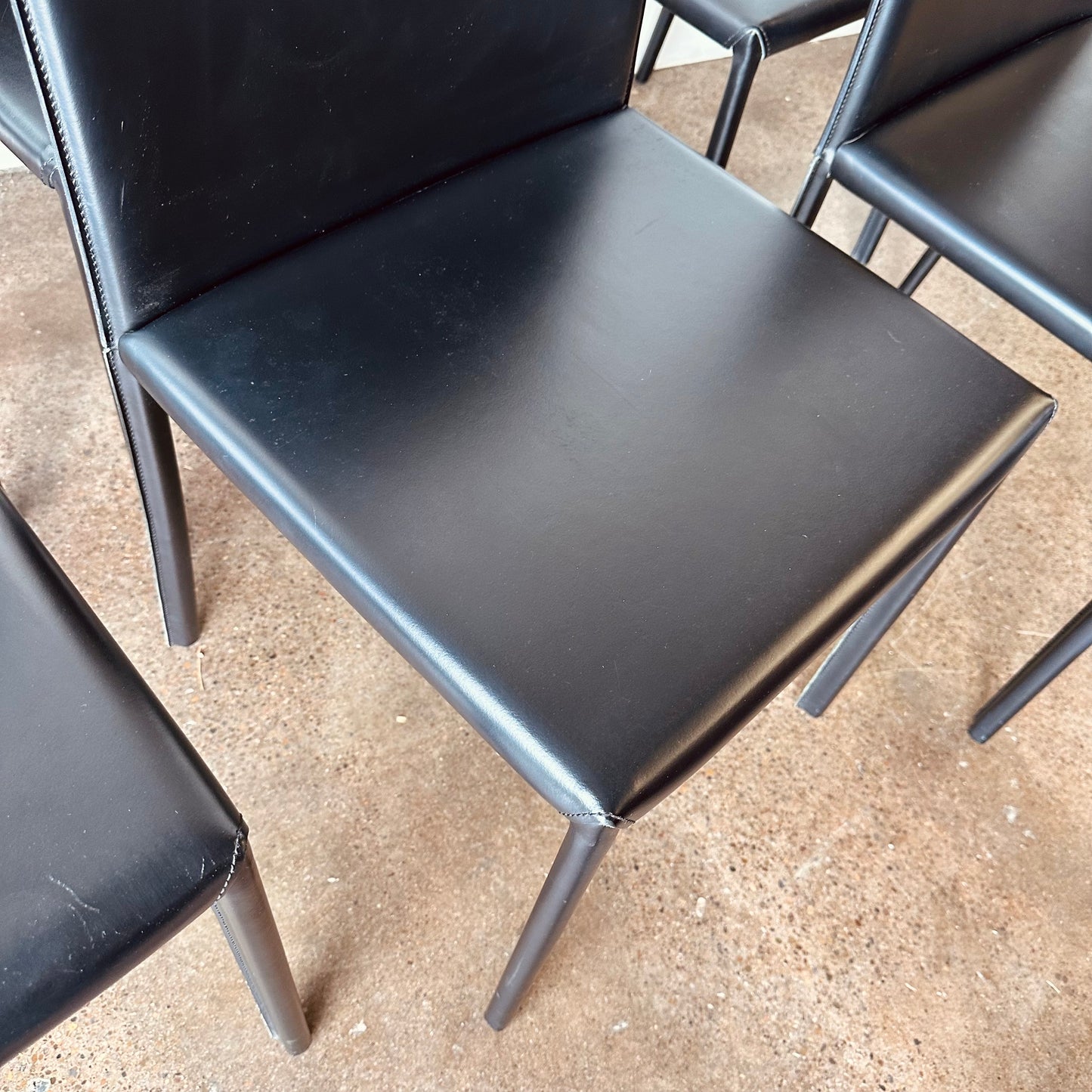 CALLIGARIS BLACK ITALIAN LEATHER DINING CHAIRS - S/8