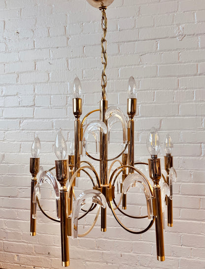 GAETANO SCIOLARI BRASS AND GLASS CHANDELIER