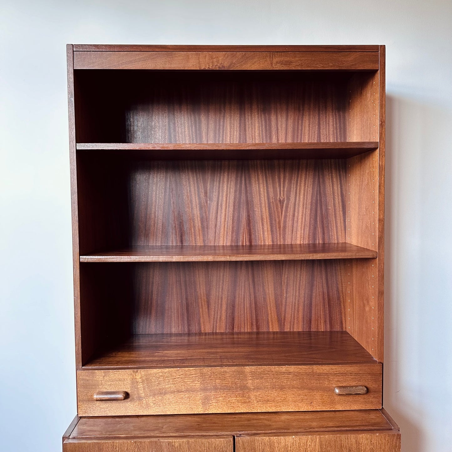 WALNUT TWO PIECE BOOKSHELF WITH DRAWER