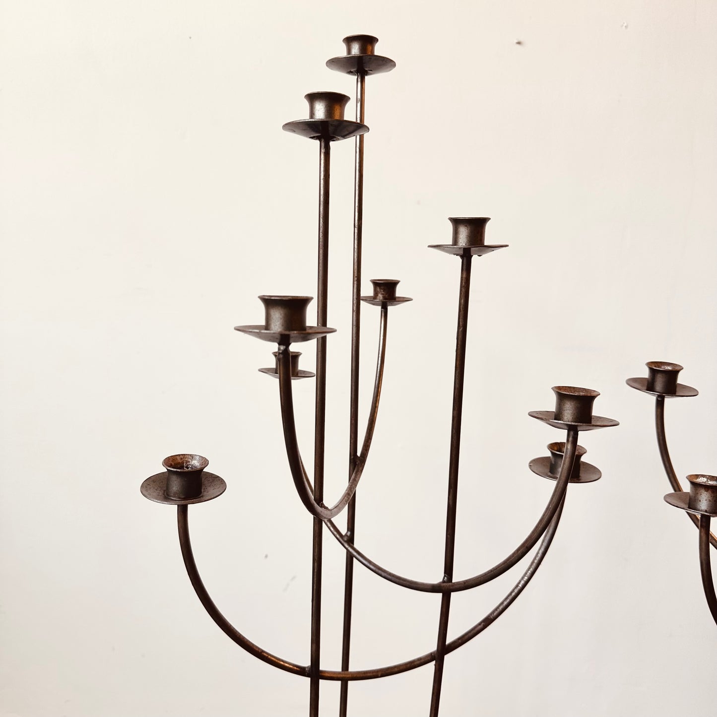 PAIR OF BRUTALIST 8 CANDLE HOLDER FLOOR CANDELABRA