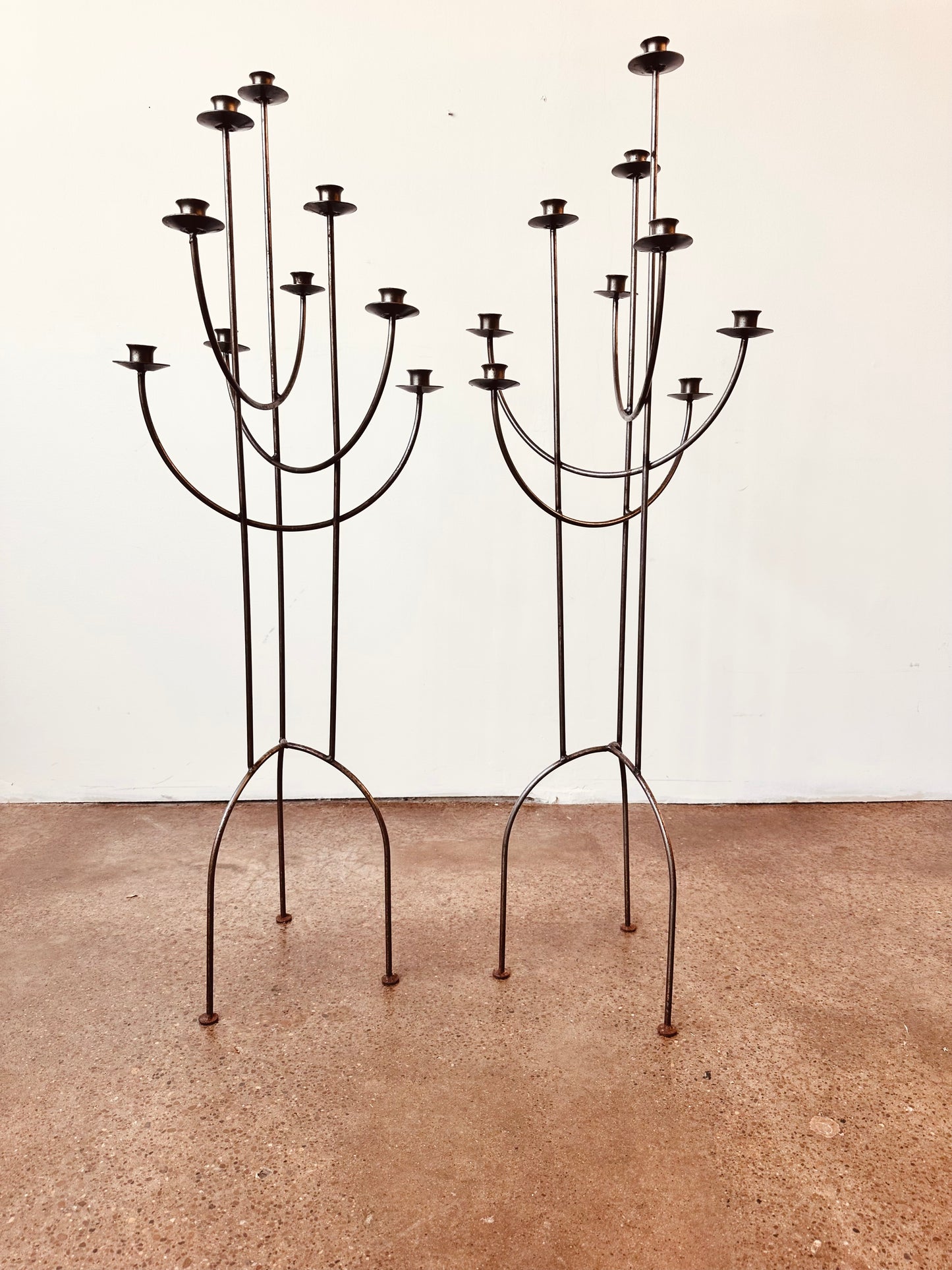 PAIR OF BRUTALIST 8 CANDLE HOLDER FLOOR CANDELABRA