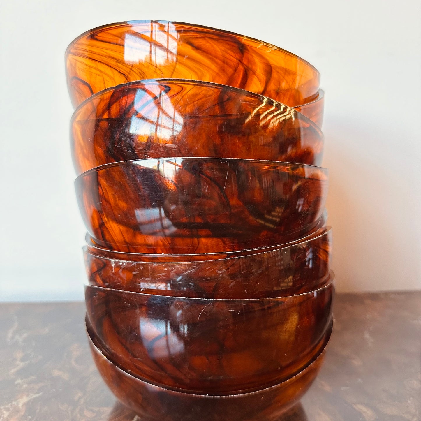 ACRYLIC LUCITE TORTOISE SHELL SALAD BOWL SET