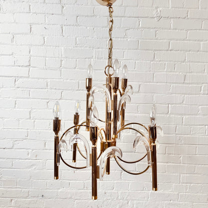 GAETANO SCIOLARI BRASS AND GLASS CHANDELIER