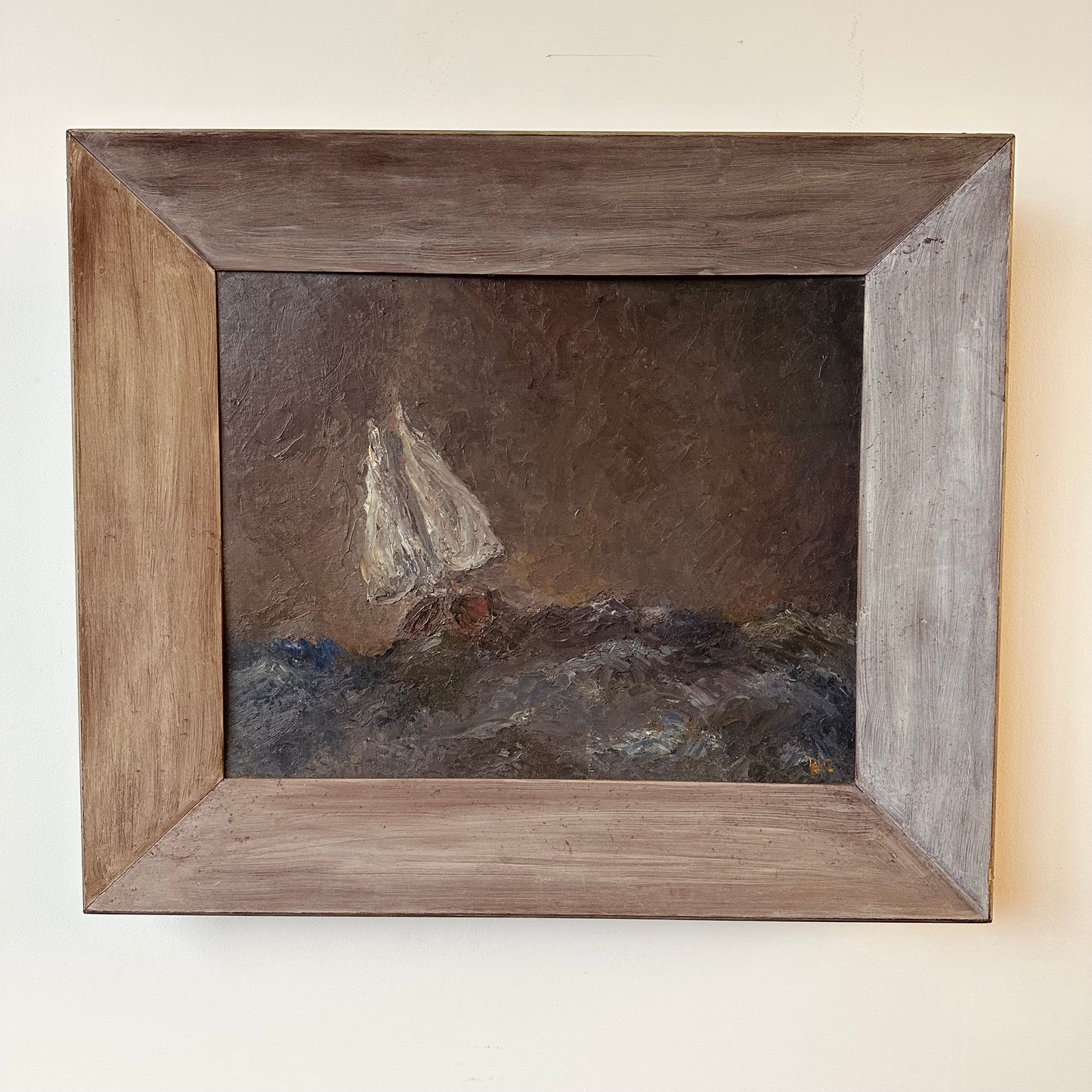 TEXTURAL MOODY IMPASTO SEASCAPE FRAMED PAINTING