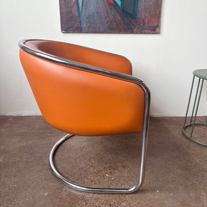 CANTILEVERED CHROME CLUB TUB CHAIR BY BURGASSER & LORENZ FOR THONET