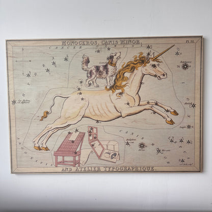 MONOCEROS AND CANIS MINOR CONSTELLATION MAP ON BOARD ARTWORK