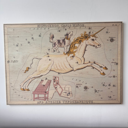 MONOCEROS AND CANIS MINOR CONSTELLATION MAP ON BOARD ARTWORK