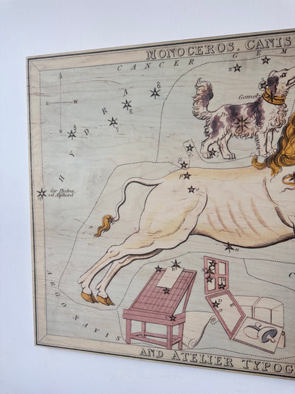MONOCEROS AND CANIS MINOR CONSTELLATION MAP ON BOARD ARTWORK