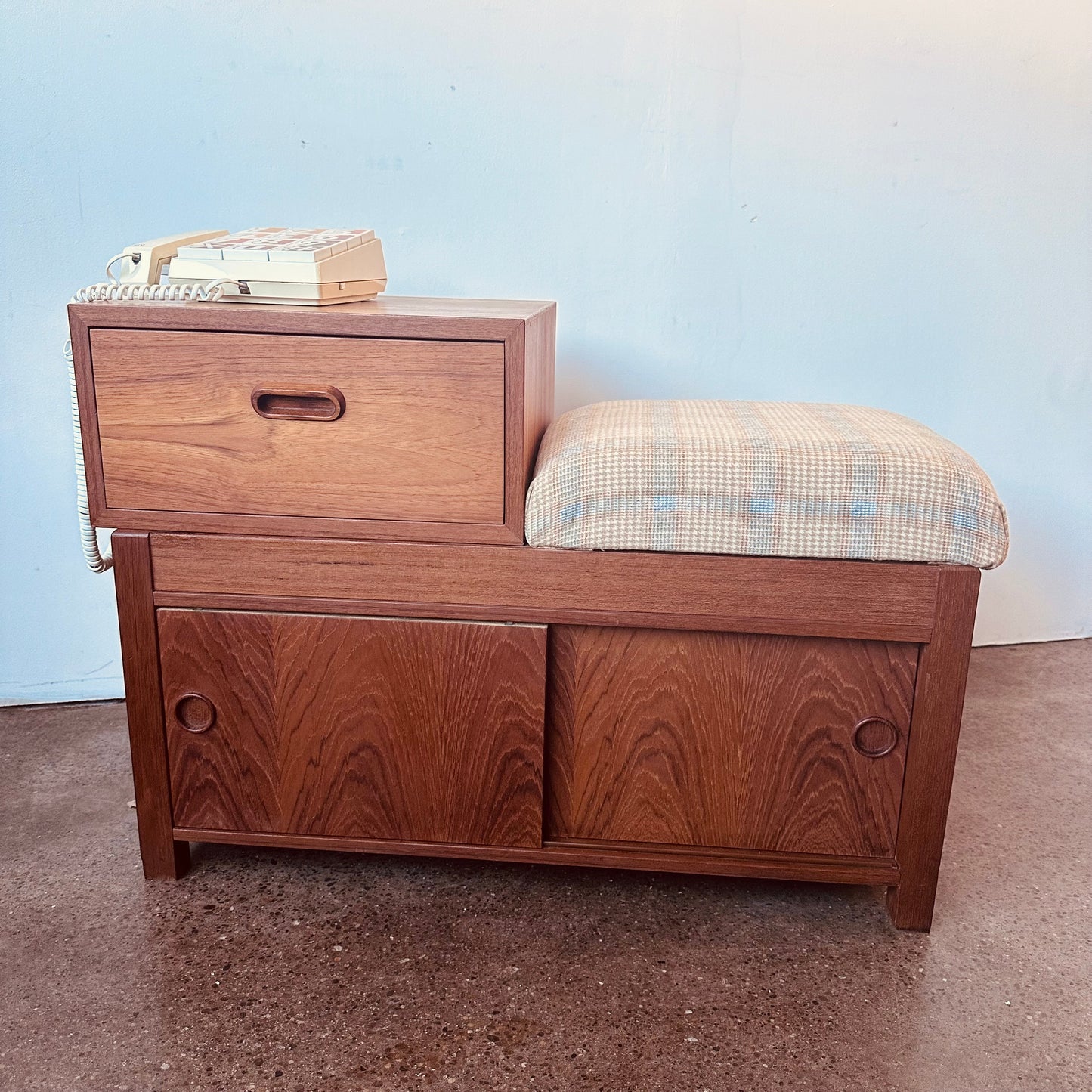 DANISH TEAK TELEPHONE TABLE HALL BENCH