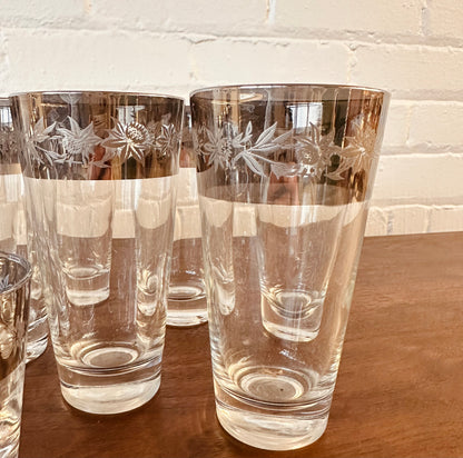 DOROTHY THORPE THISTLE PATTERN SILVER RIM GLASSWARE - SET OF 30