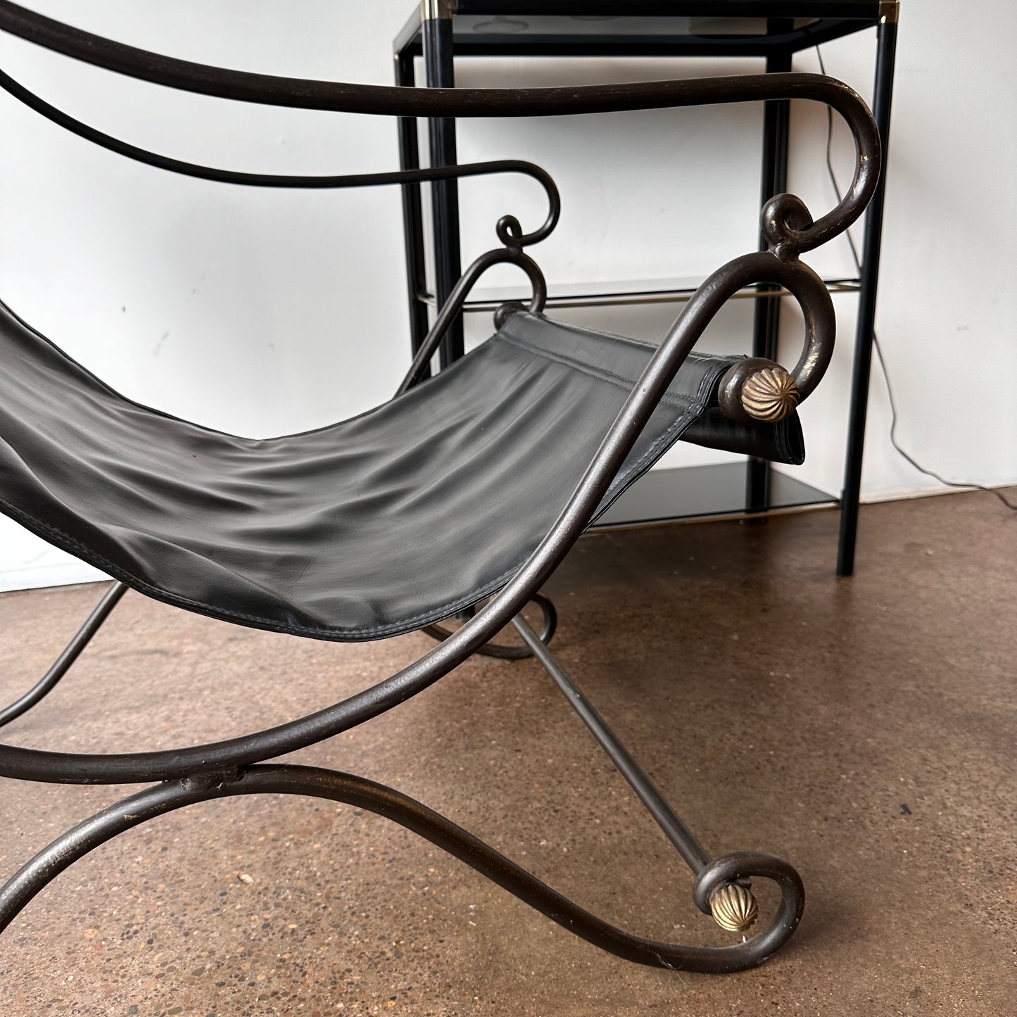 DAVID HICKS IRON AND LEATHER CAMPEC CHAIR