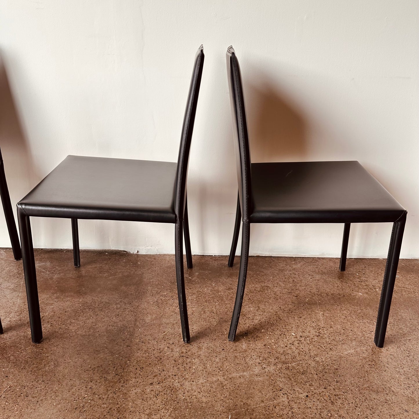 CALLIGARIS BLACK ITALIAN LEATHER DINING CHAIRS - S/8