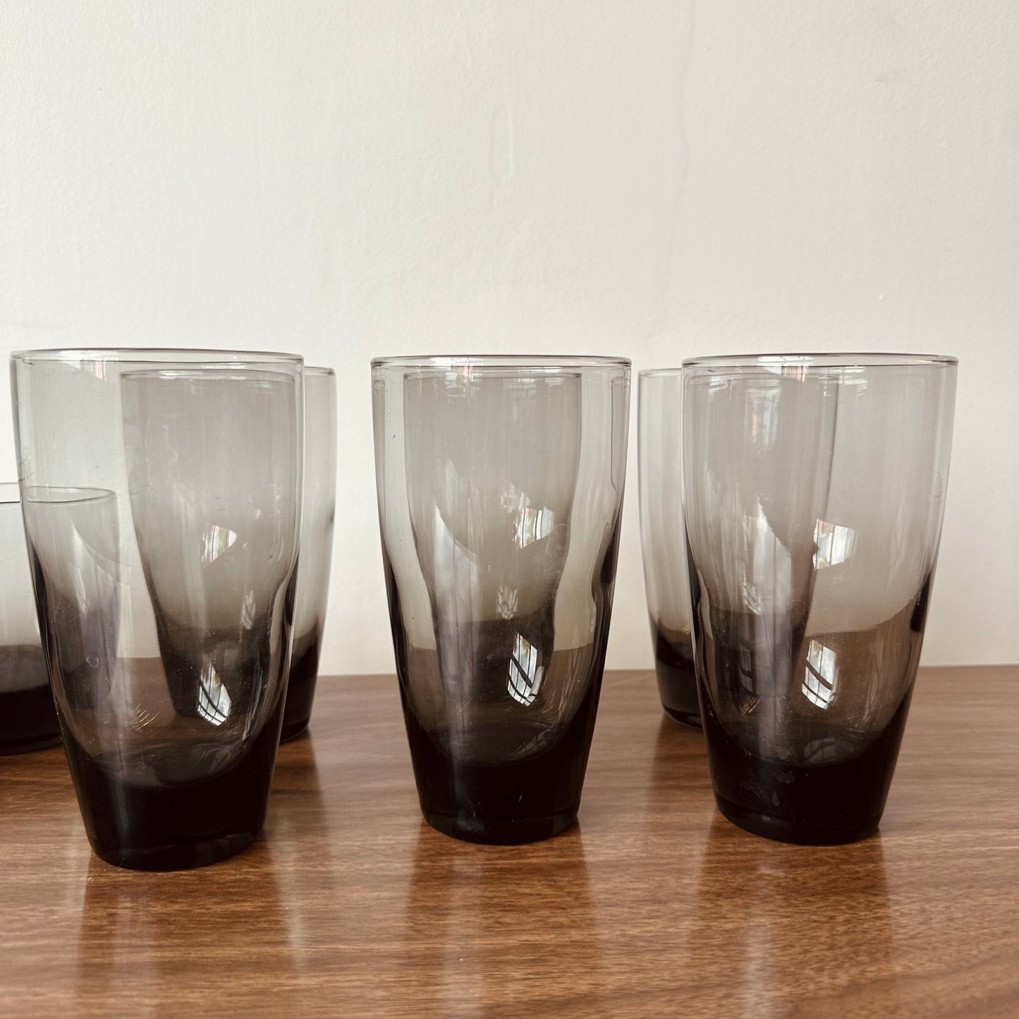 MID-CENTURY SMOKED GREY GLASSES BY LIBBY