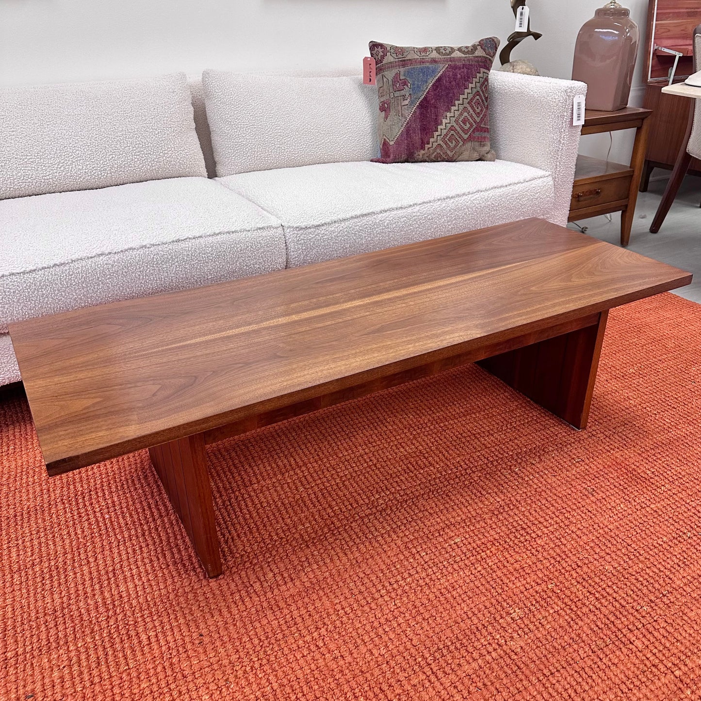 LANE WALNUT COFFEE TABLE WITH PEDESTALS