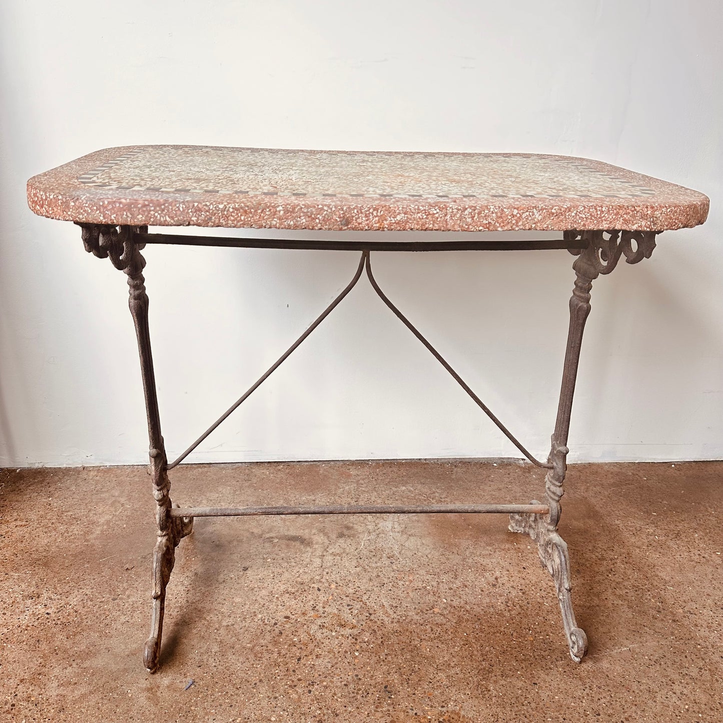 CAST IRON AND TERRAZZO FRENCH BISTRO TABLE CIRCA 19THC