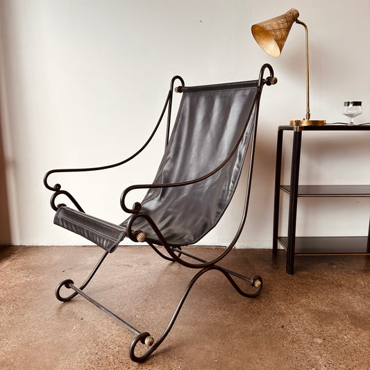 DAVID HICKS IRON AND LEATHER CAMPEC CHAIR