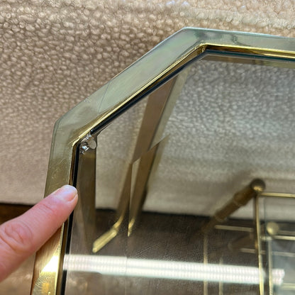 VINTAGE BRASS & BEVELED GLASS CONSOLE TABLE