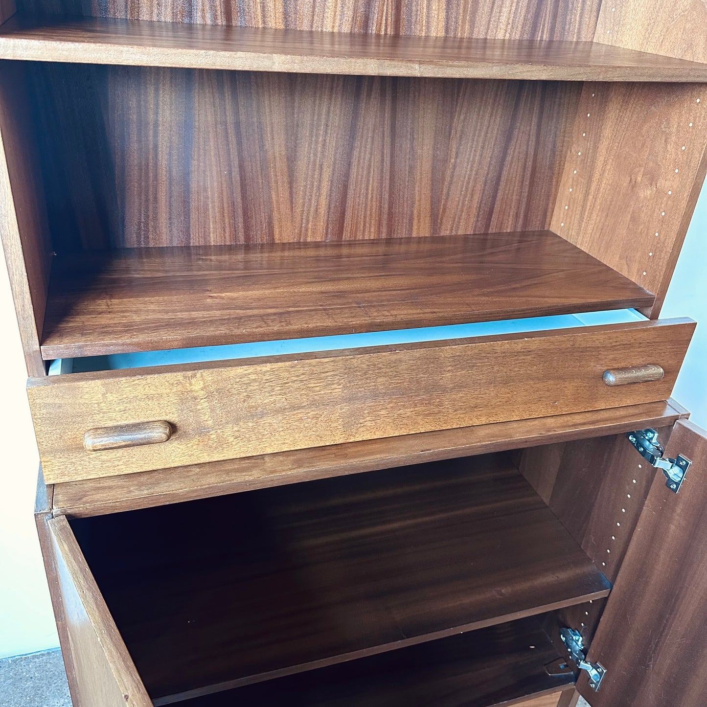 WALNUT TWO PIECE BOOKSHELF WITH DRAWER