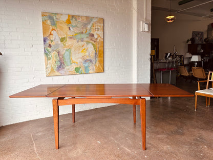 DANISH TEAK BEVELED EDGE DINING TABLE WITH DRAW LEAVES