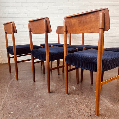 DANISH TEAK CARVED HANDLE DINING CHAIRS - S/6
