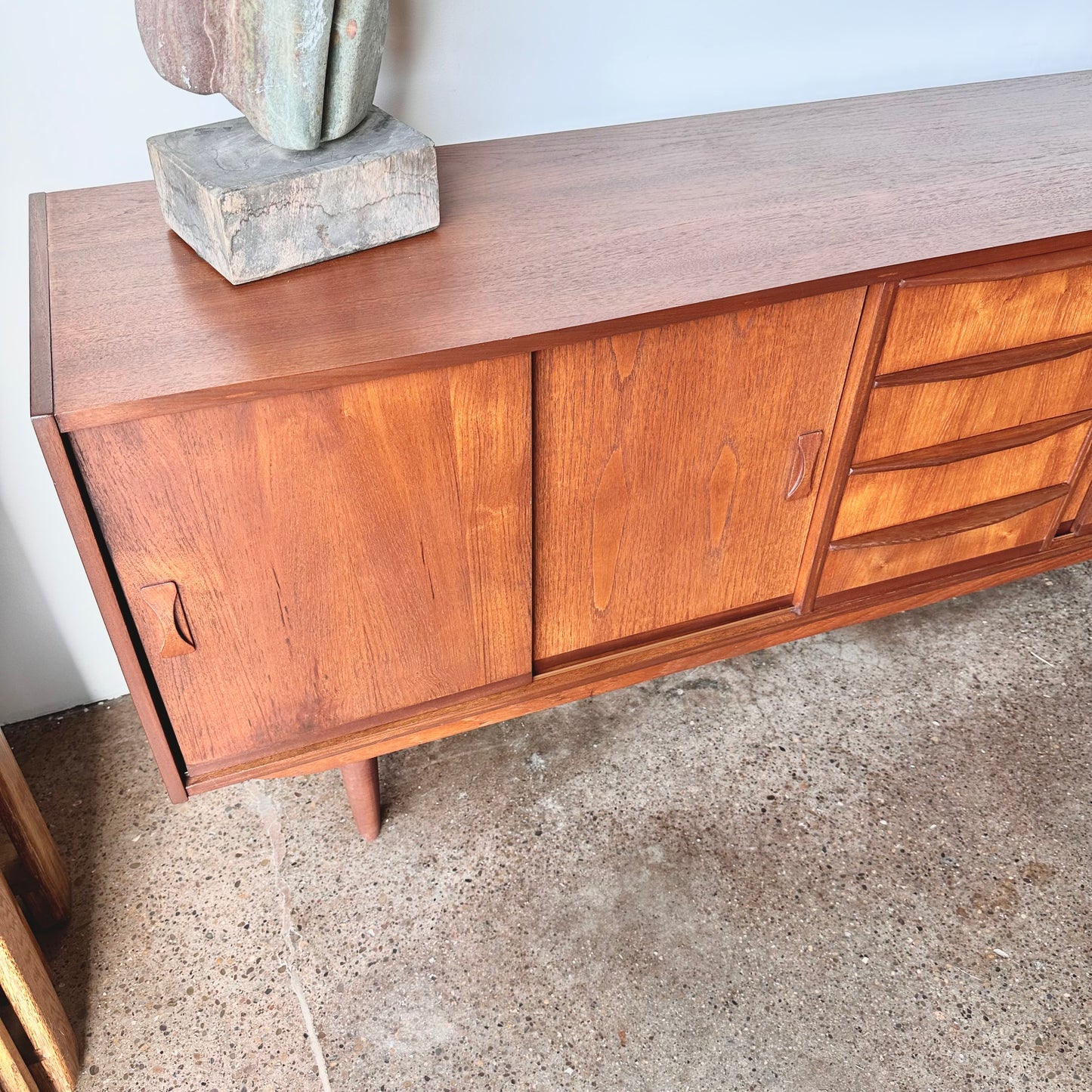 CLAUSEN AND SON DANISH MODERN TEAK CREDENZA WITH BYPASS DOORS