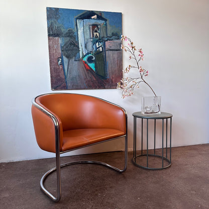 CANTILEVERED CHROME CLUB TUB CHAIR BY BURGASSER & LORENZ FOR THONET