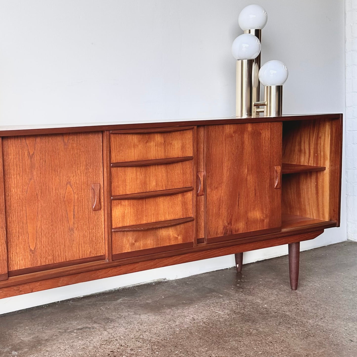 CLAUSEN AND SON DANISH MODERN TEAK CREDENZA WITH BYPASS DOORS