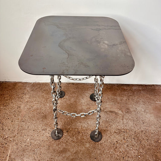 BRUTALIST CHAIN LINK STEEL SIDE TABLE