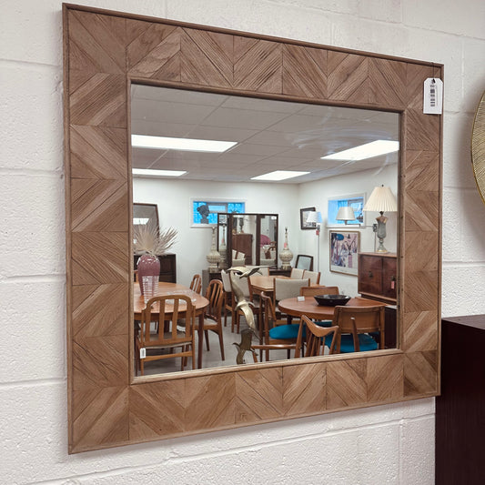 LARGE CHEVRON WOOD FRAMED SQUARE WALL MIRROR