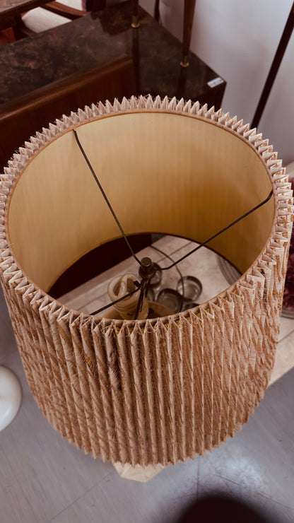 EARTHTONE POTTERY CERAMIC LAMP WITH ORIGINAL LINEN PLEATED SHADE