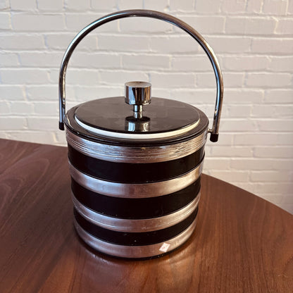 MID-CENTURY BLACK AND CHROME ICE BUCKET