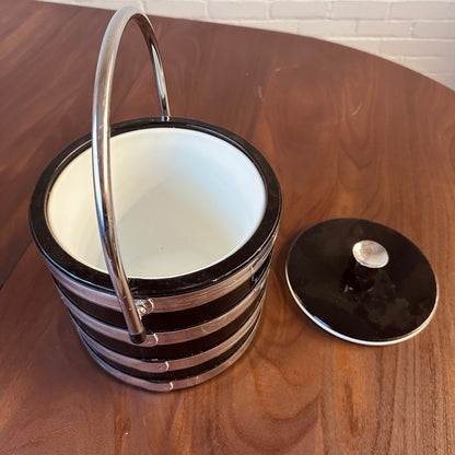 MID-CENTURY BLACK AND CHROME ICE BUCKET