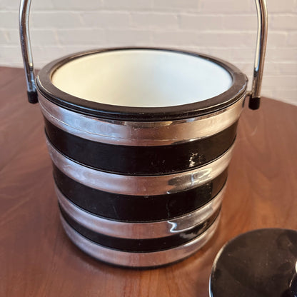 MID-CENTURY BLACK AND CHROME ICE BUCKET