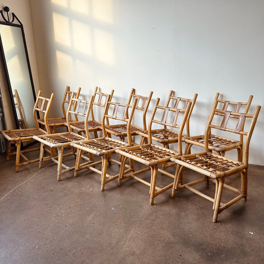 FRANKL STYLE BAMBOO RATTAN DINING CHAIRS - SET OF 10